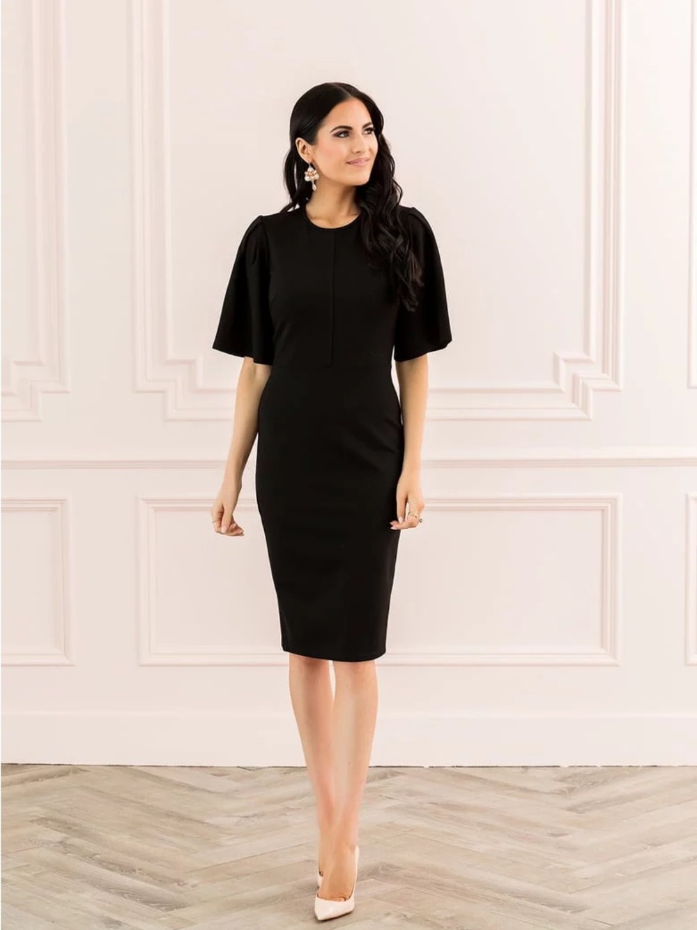 Rachel Parcell Black Midi Dress with Flutter Sleeves - xs